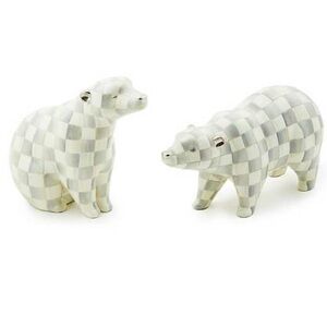 Mackenzie-Childs Sterling Check Polar Bear Figurines, Set of 2. NIB!  Last ones